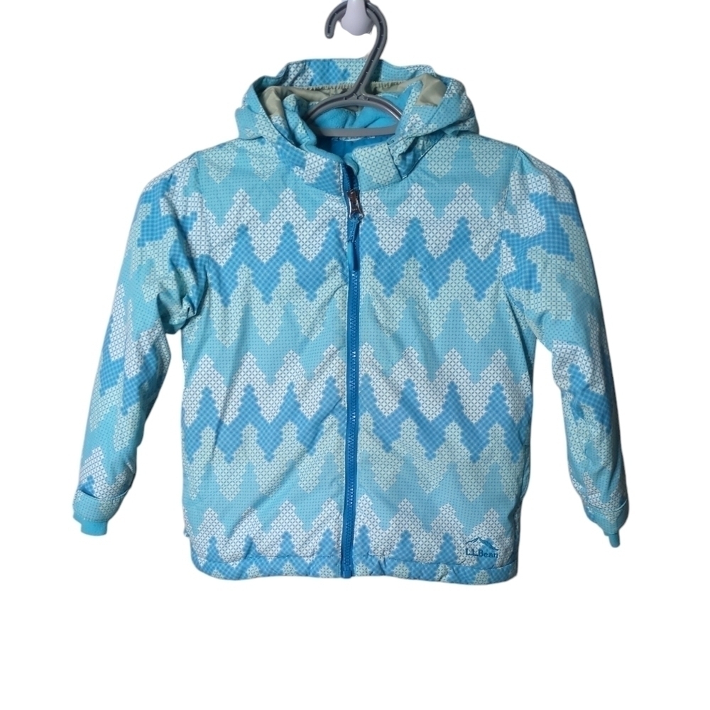 L.L. Bean Jacket Girls Size 4 Blue Full Zip Hooded Thinsulate‎ Puffer Expandable